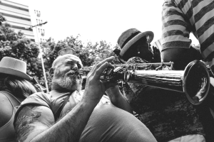 Old man playing an music instrument