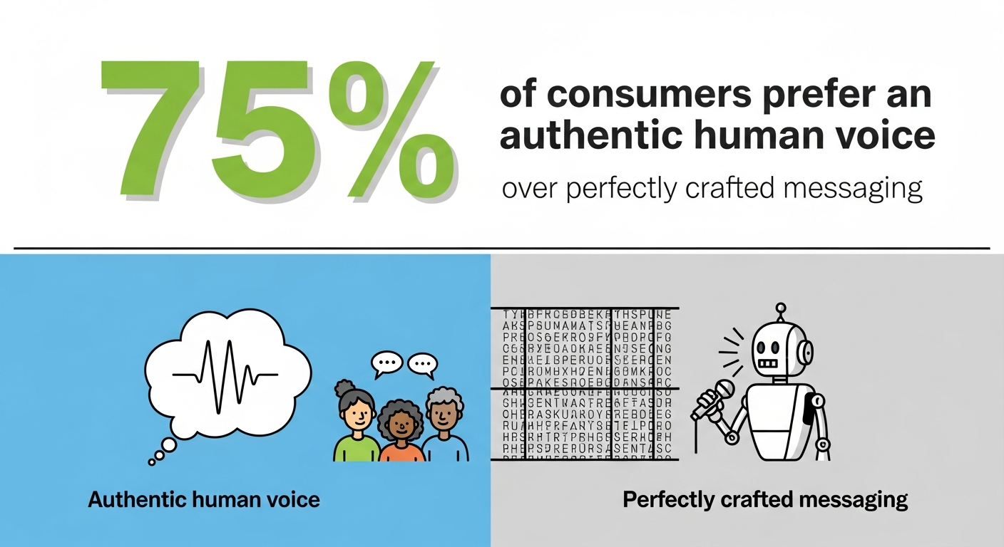 Infographic showing that 75% of consumers prefer an authentic human voice over perfectly crafted messaging.
