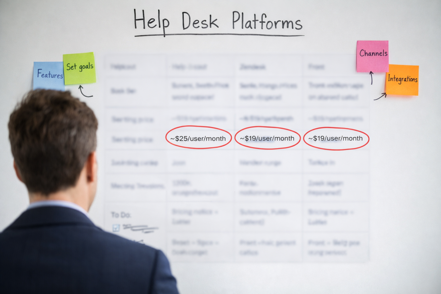 Help Desk Software Pricing Comparison for Small Teams Pricing breakdown comparing monthly costs of Help Scout, Zendesk, and Front help desk platforms