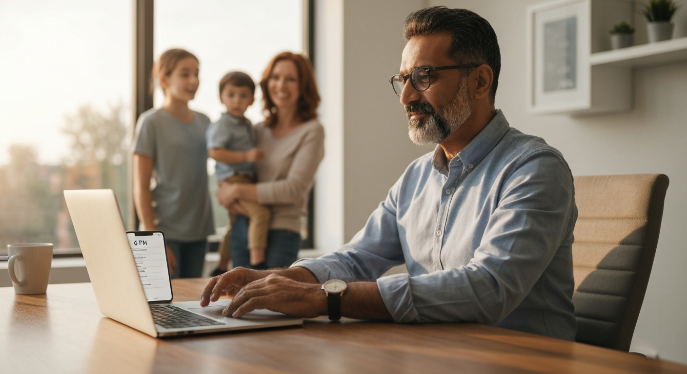 Entrepreneur enforcing clear boundaries with scheduled working hours, demonstrating effective systems for achieving work-life balance for entrepreneurs.