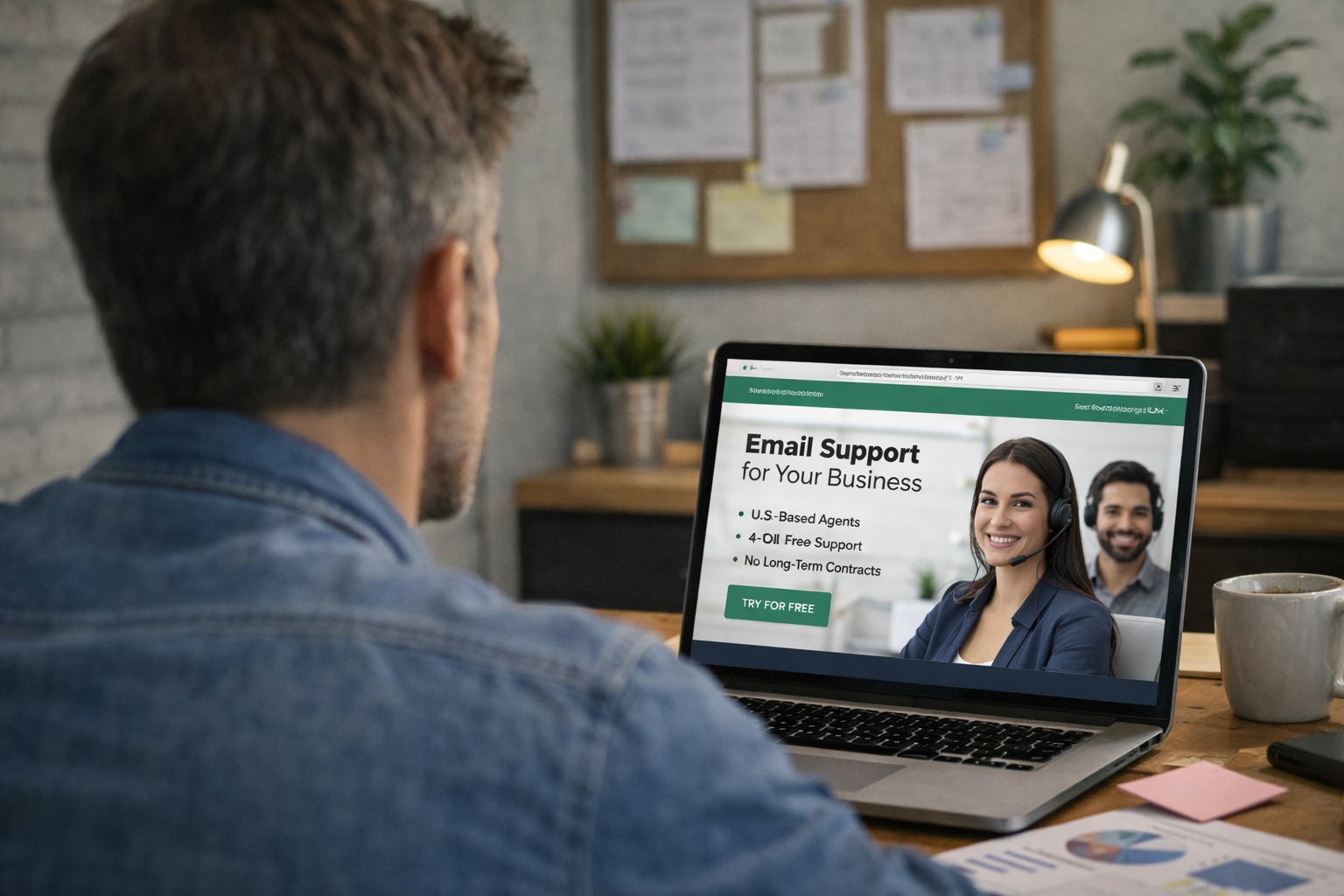SaaS founder reviewing outsourced email support providers on laptop for growing business
