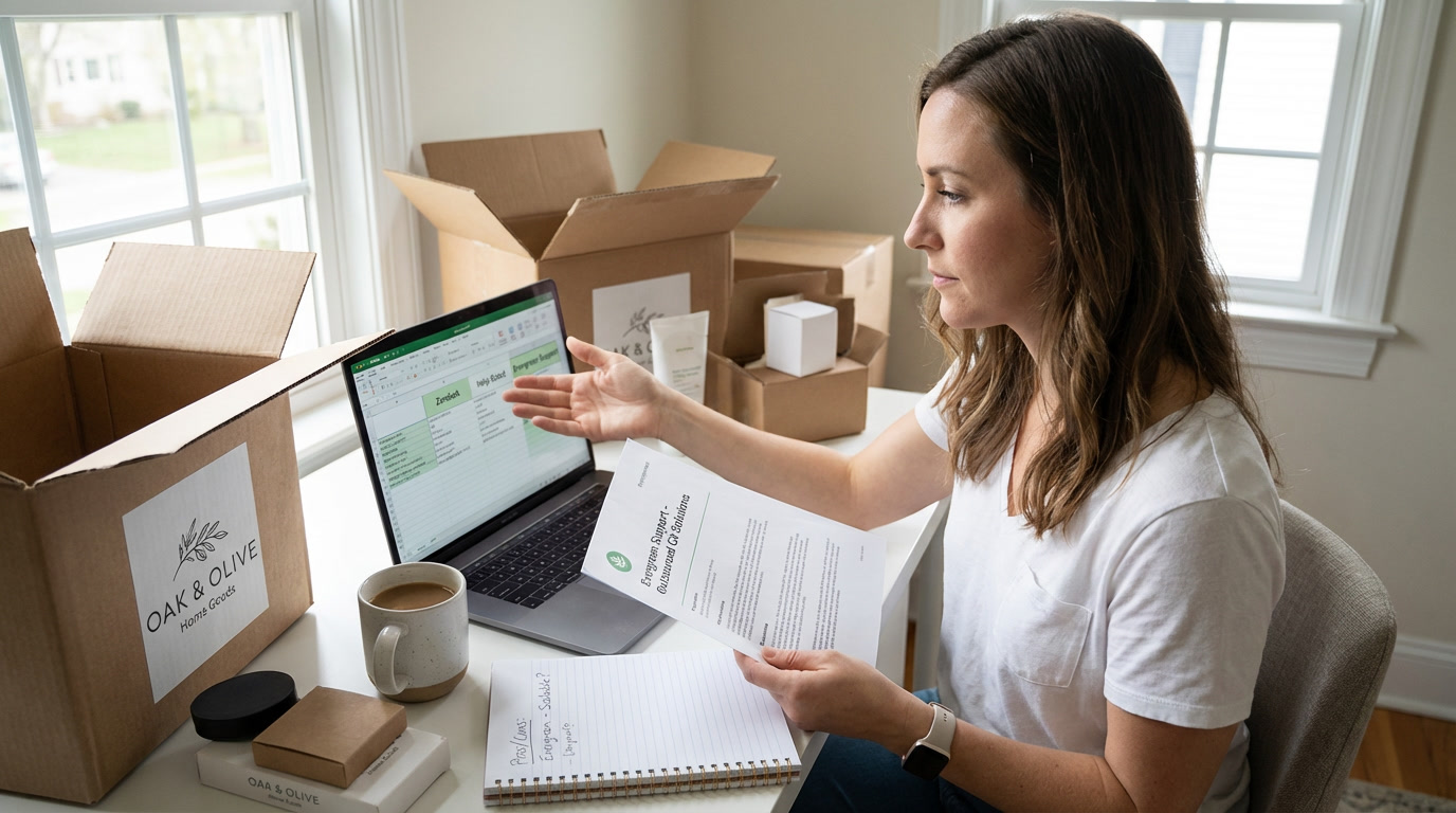 E-commerce brand owner evaluating ooutsourced customer support for e-commerce for their online store