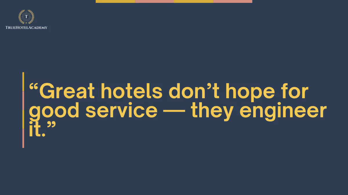This is a quote image that says great hotels own hope for good service. They engineer it.