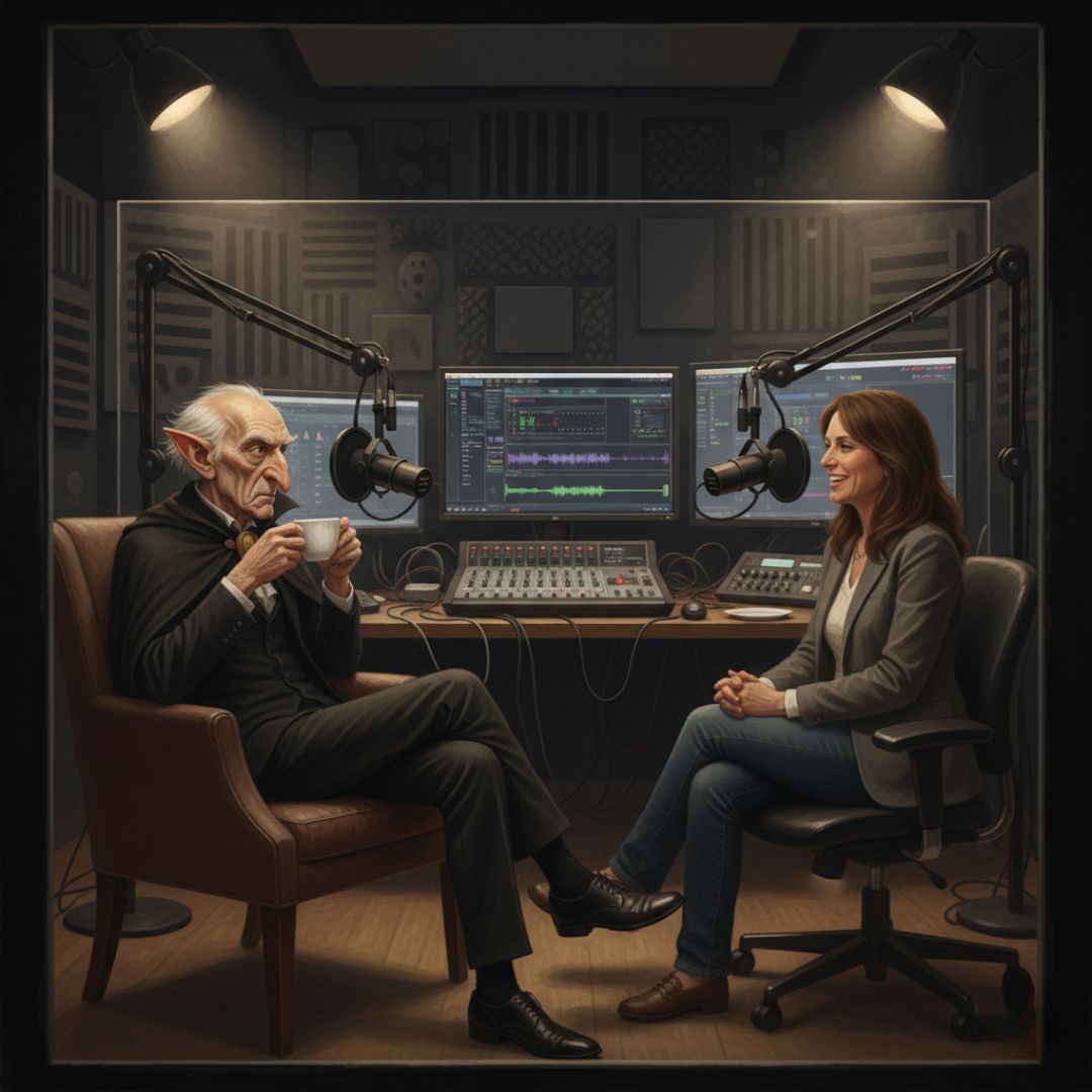 Interview with Dracula An interview with the Dracula goes viral characters, featuring a portrait of Count Dracula.