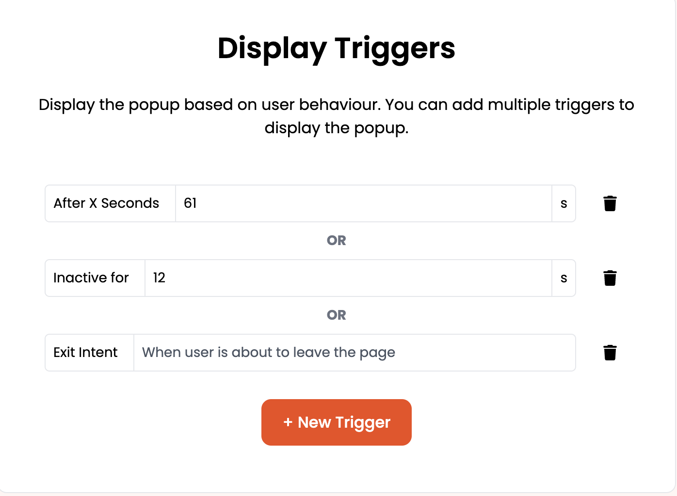 Set Display Triggers for floating bar popups