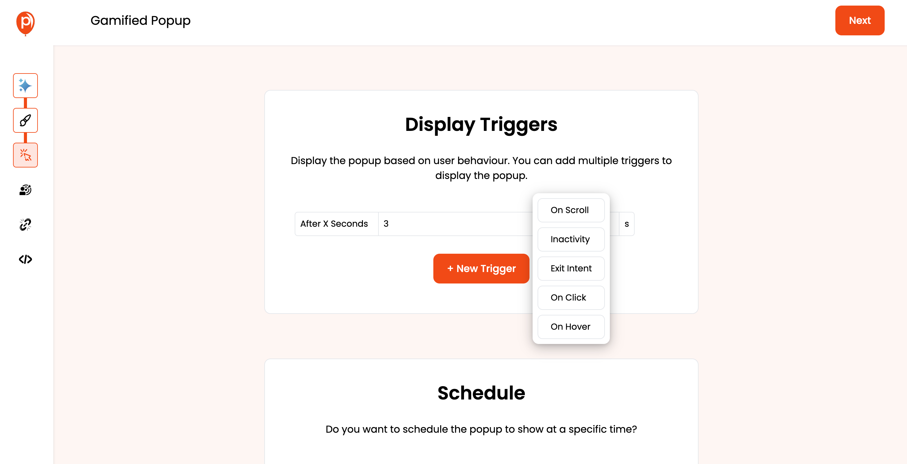 Select Triggers for Your Gamified Popup