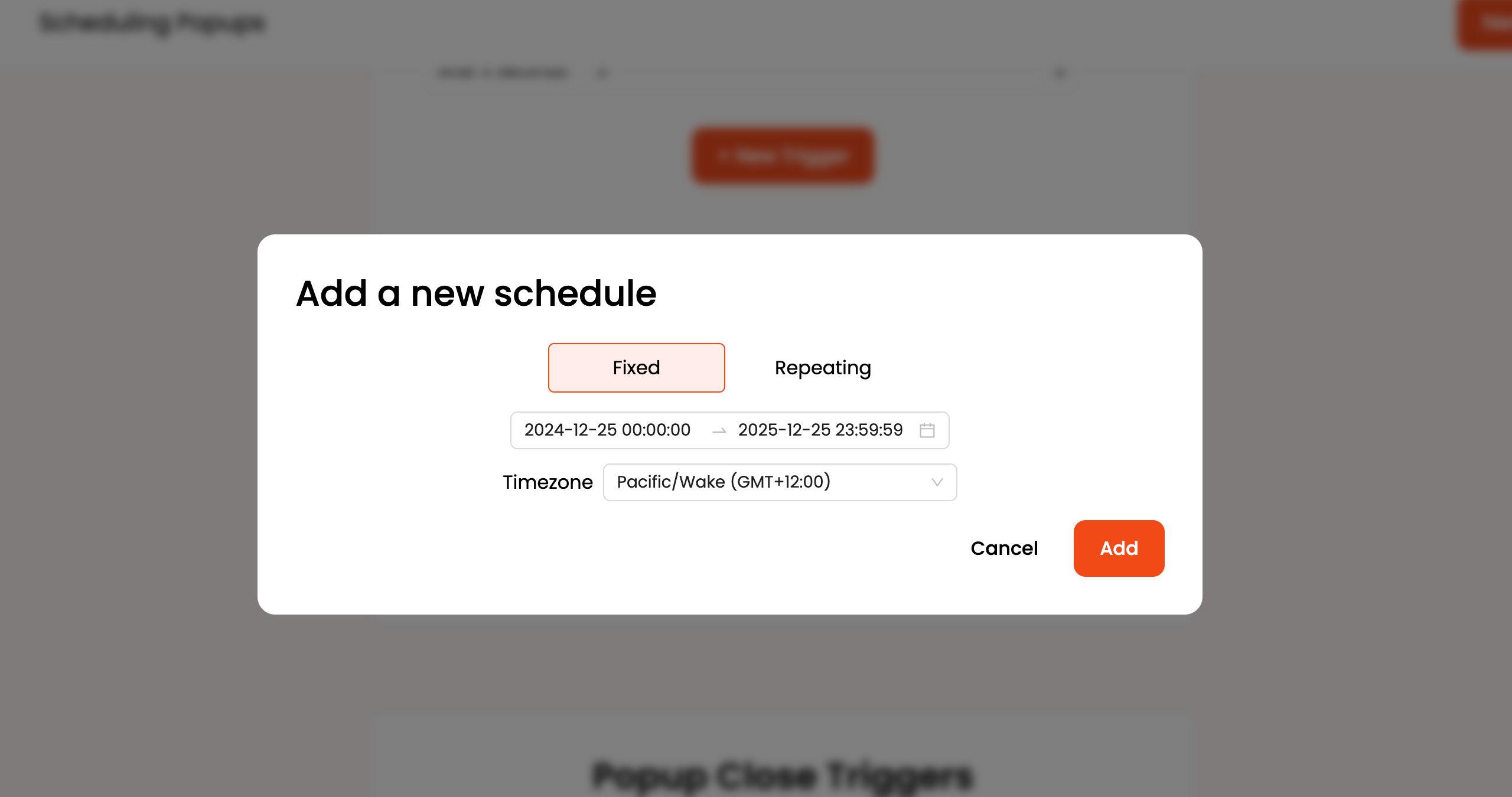 Scheduling Your Popup