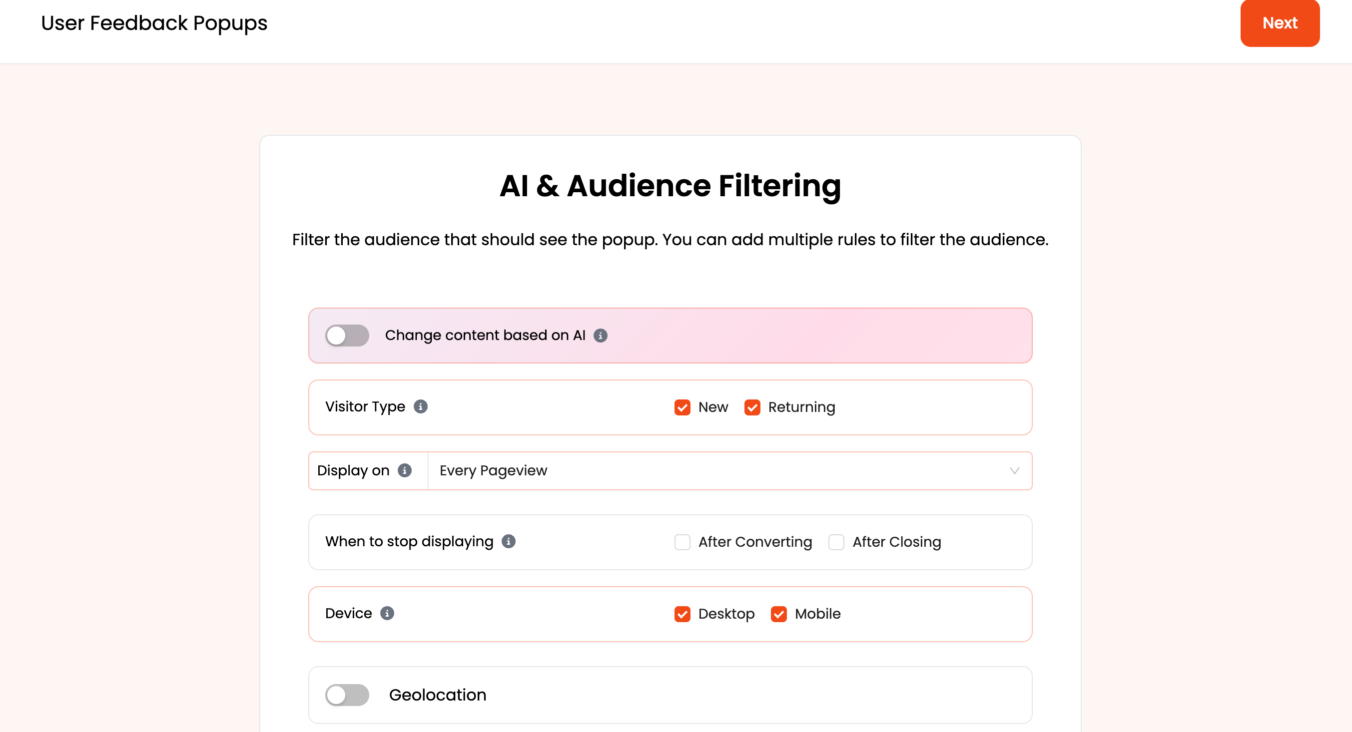 Apply AI and Audience Filtering