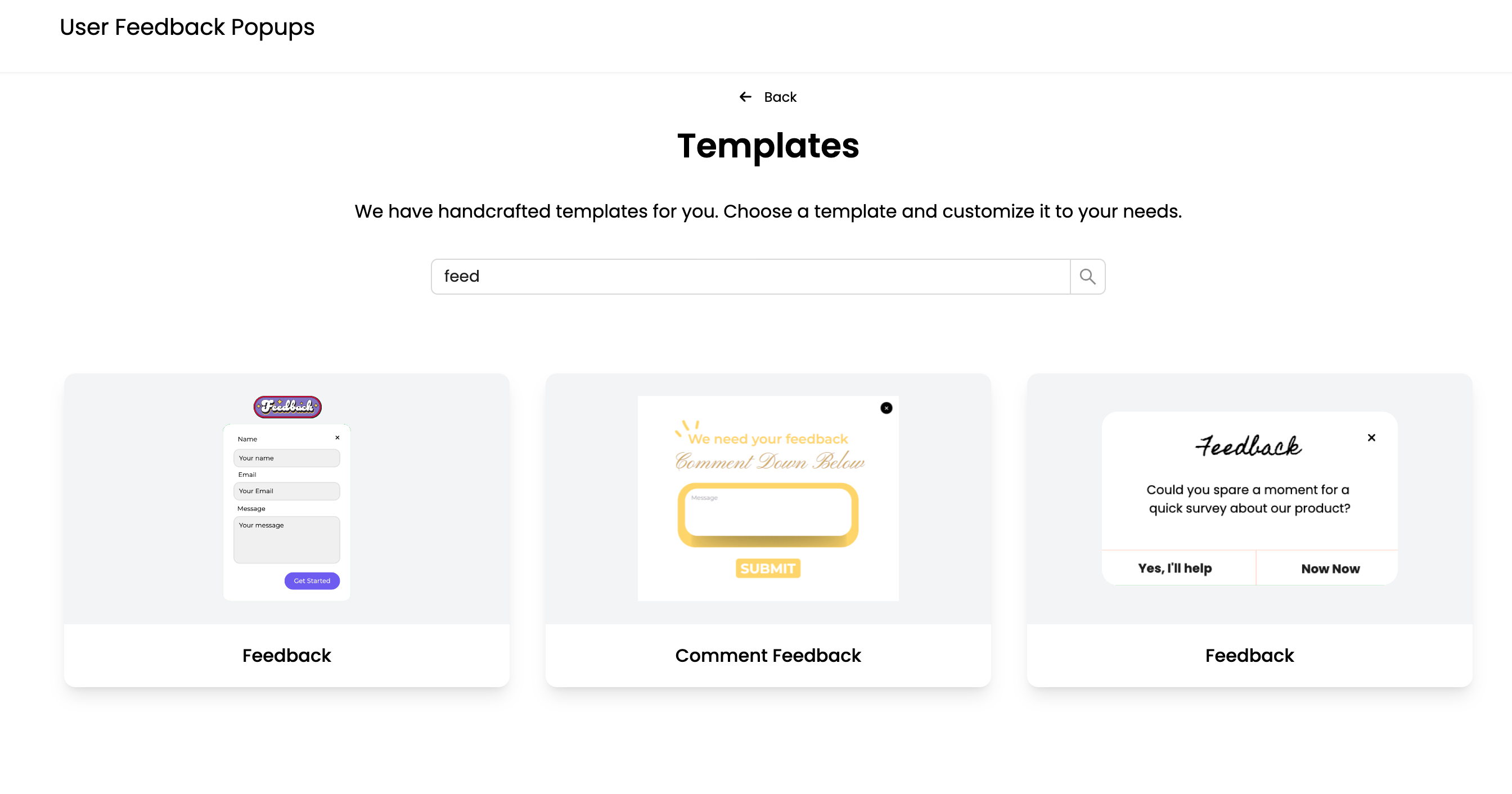 Templates for Feedback Popups