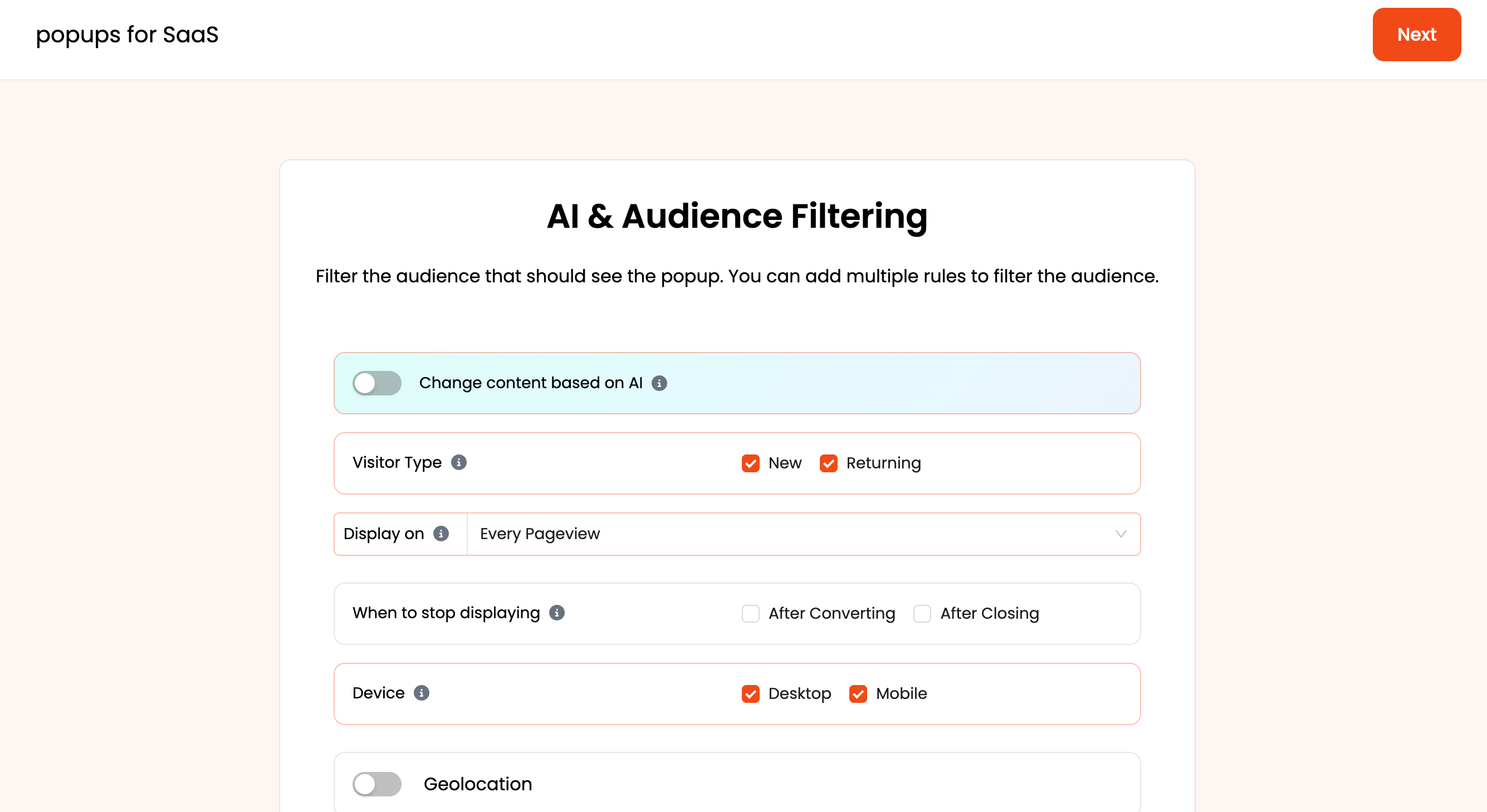 Apply AI and Audience Filtering for SAAS