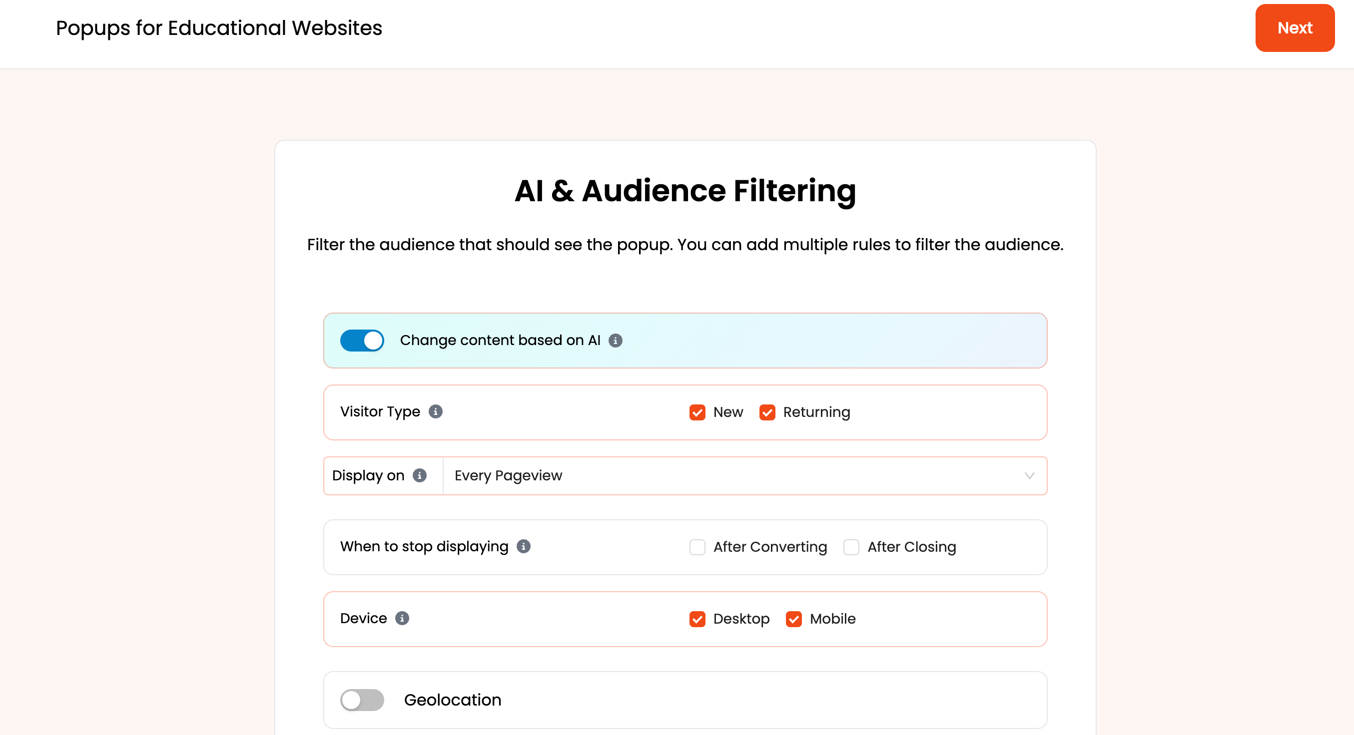 Apply AI and Audience Filtering