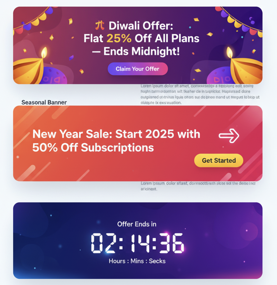 Seasonal, Sale, and Countdown Banners
