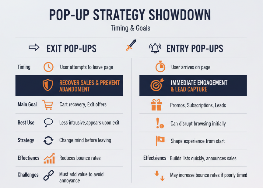 Exit-Intent vs Entry Popups Comparison Table