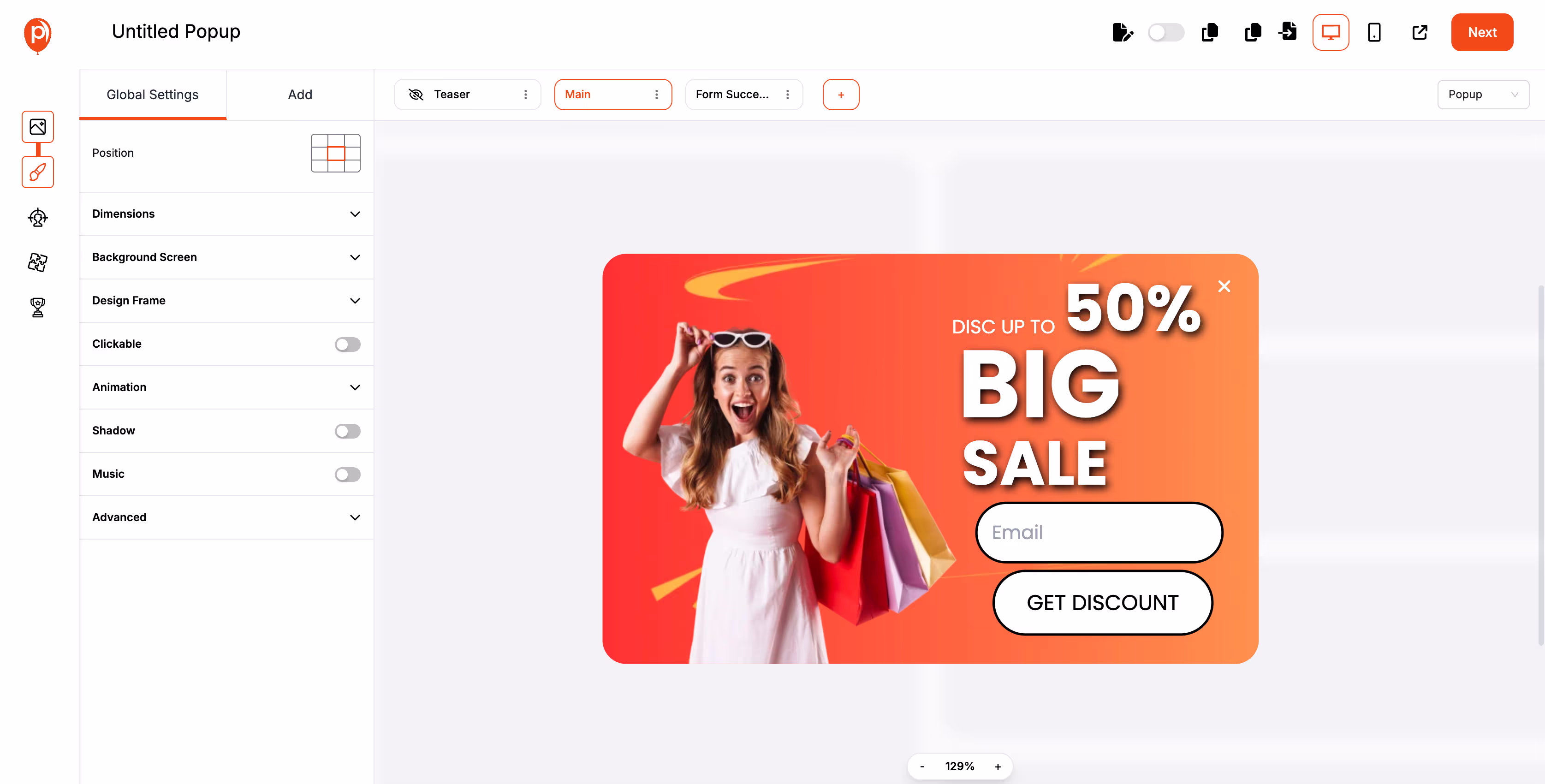 Edit or customize your popup