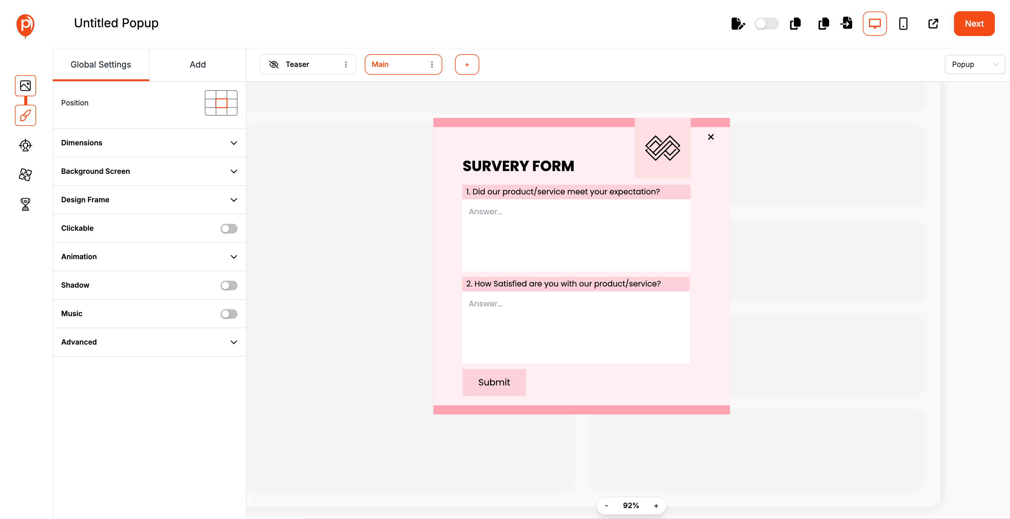Customizing the Popup