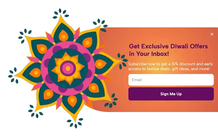 Welcome Popup with a Diwali Discount