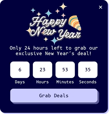Welcome Popup with Countdown to the New Year’s Sale