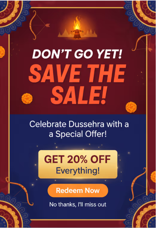 Save the Sale: Dussehra Exit-Intent Popup with Special Offer