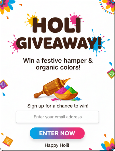 Holi Giveaway Popup with Email Sign-Up