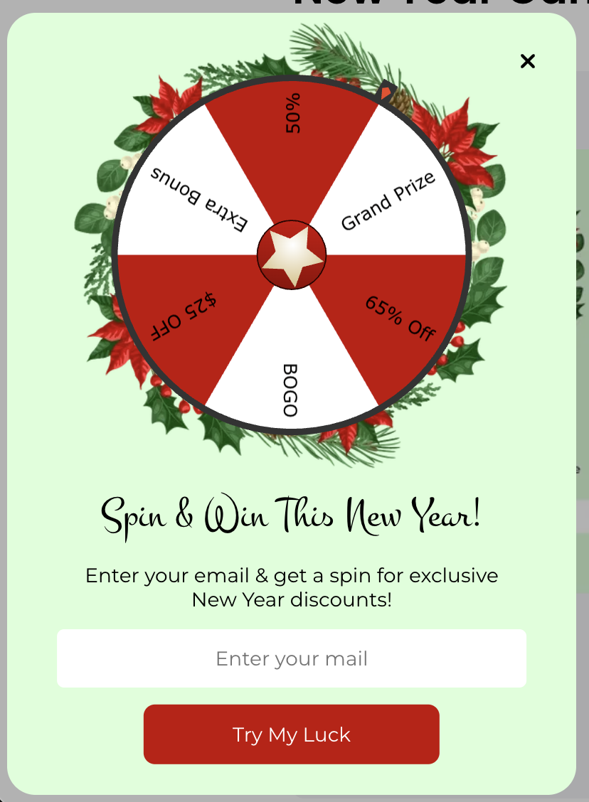 Spin the Wheel Popup with New Year Deals
