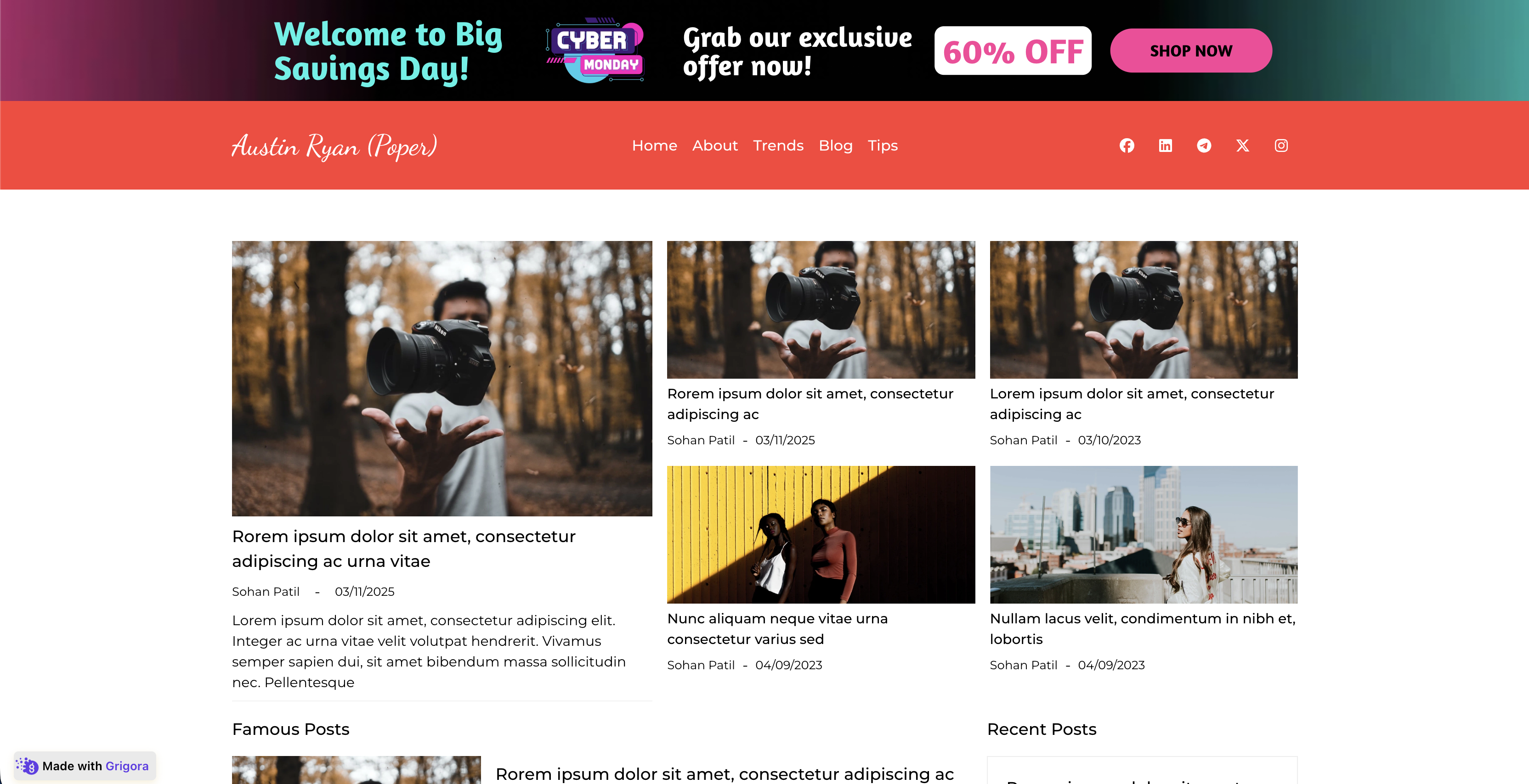 Published banner on website