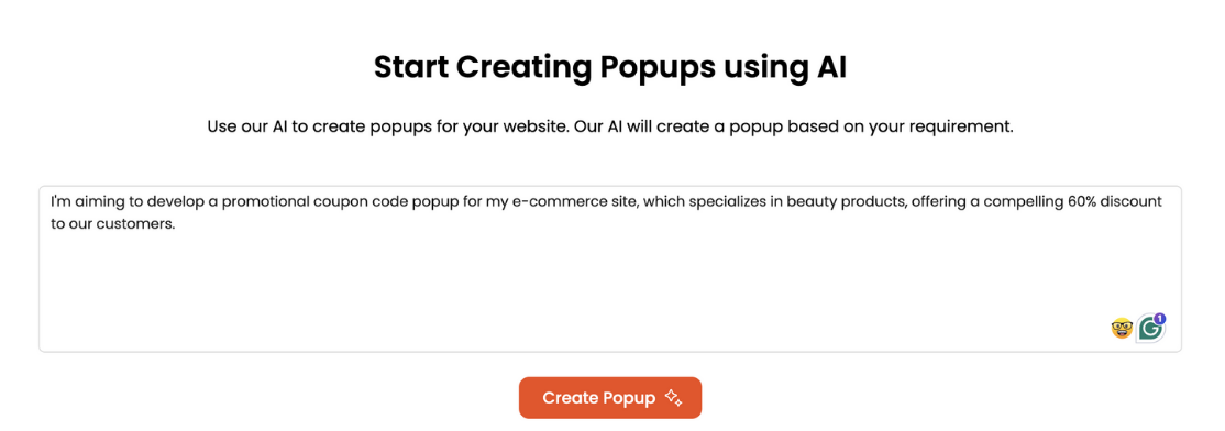 Create coupon code popup using AI