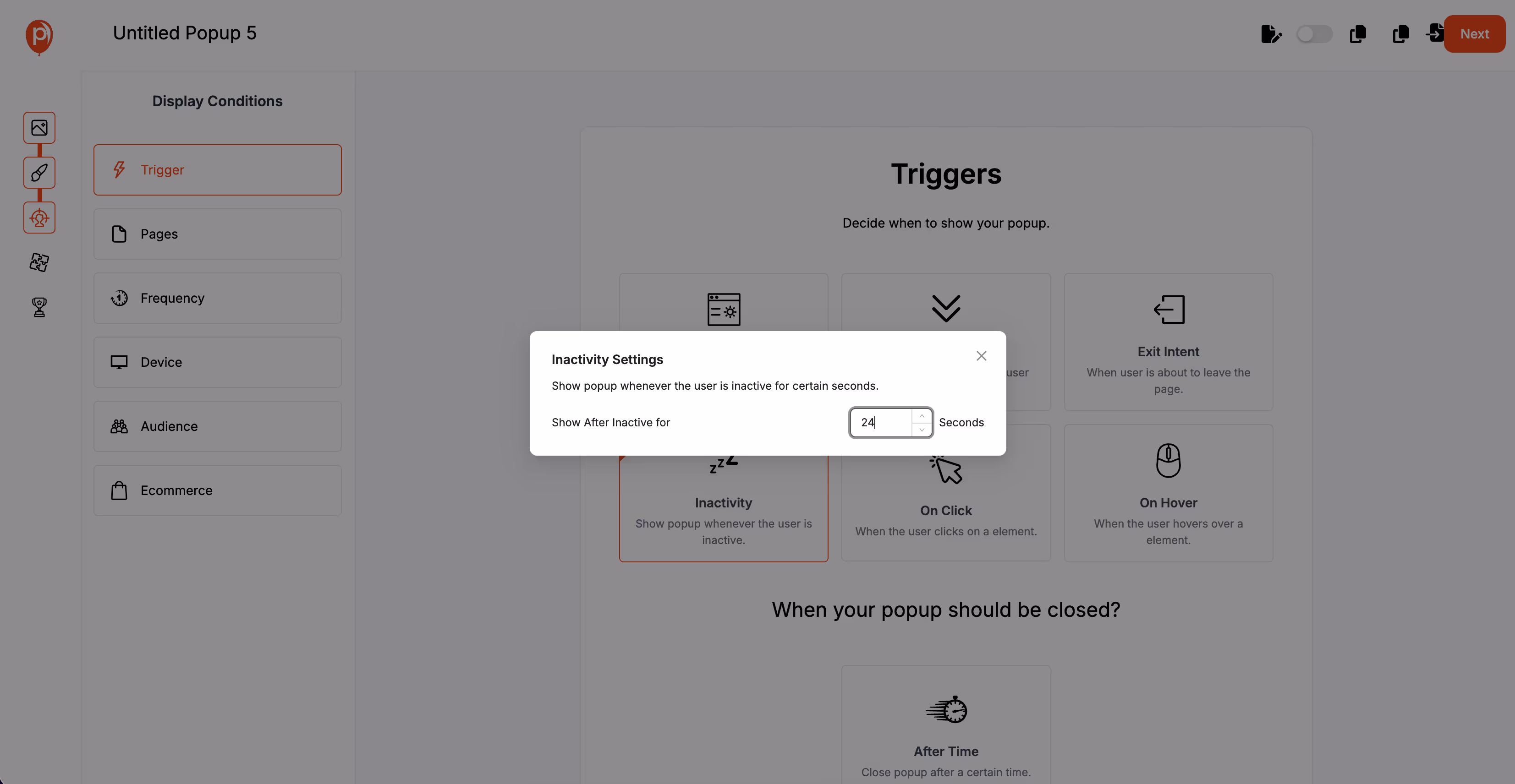 Specifying Display Triggers for countdown popup Specifying Display Triggers for countdown popup