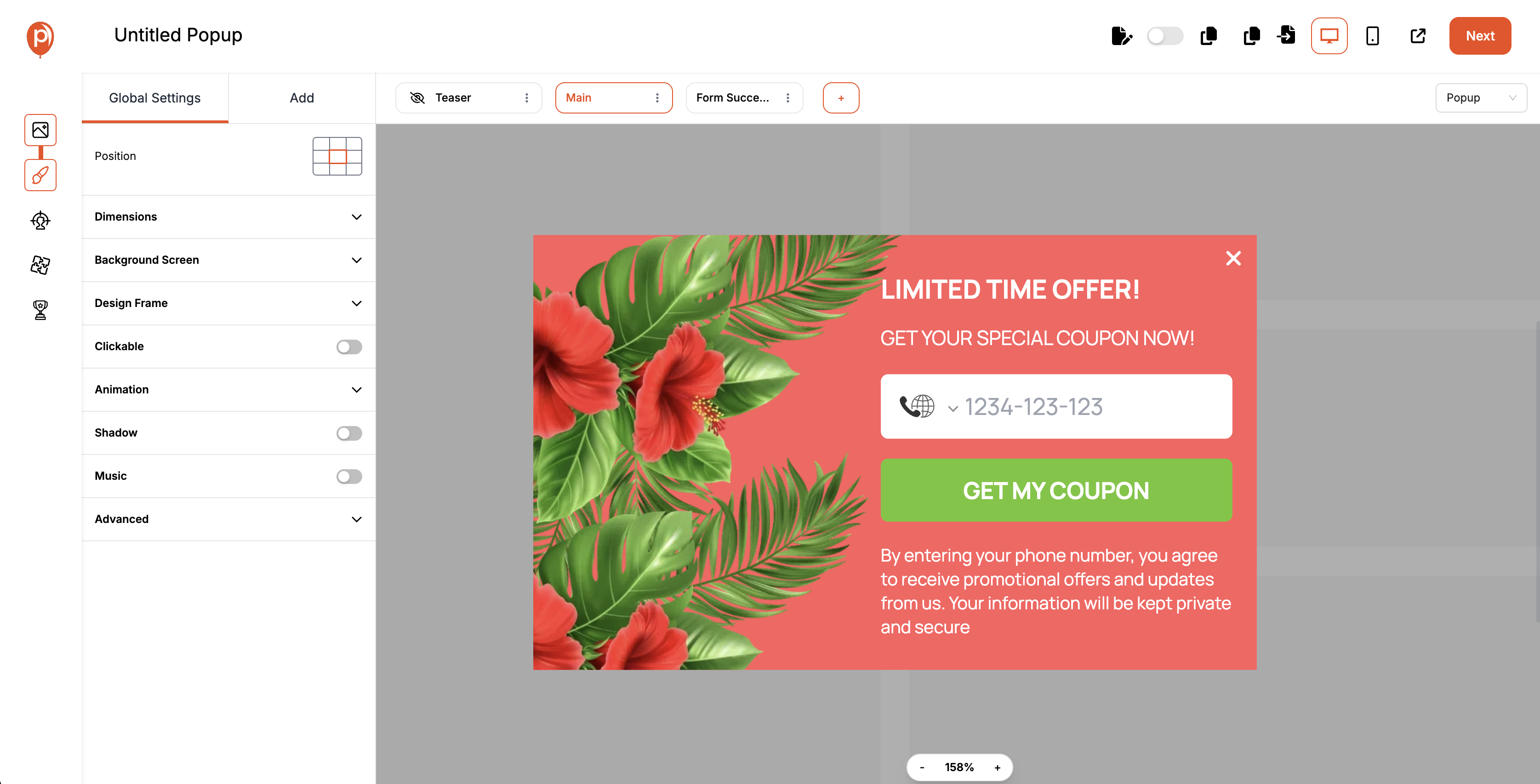 Customize your coupon code popup