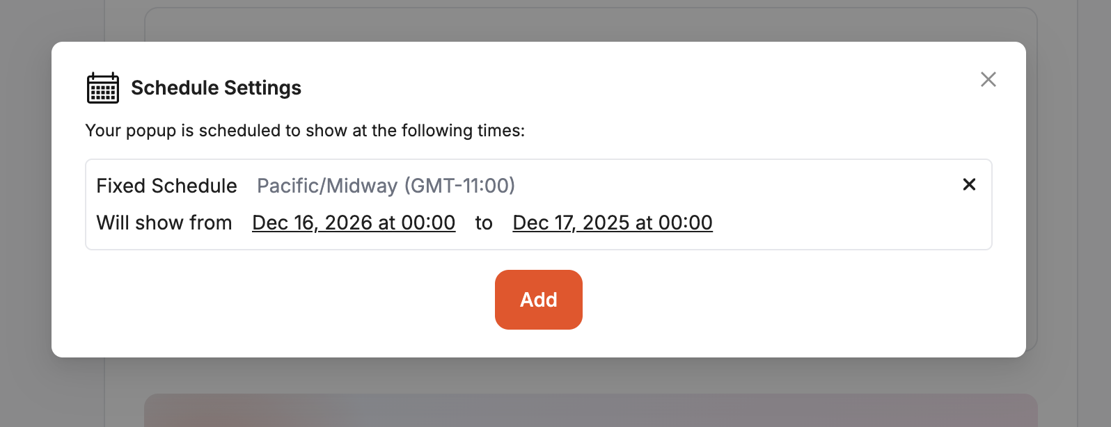 Scheduling Your Popup