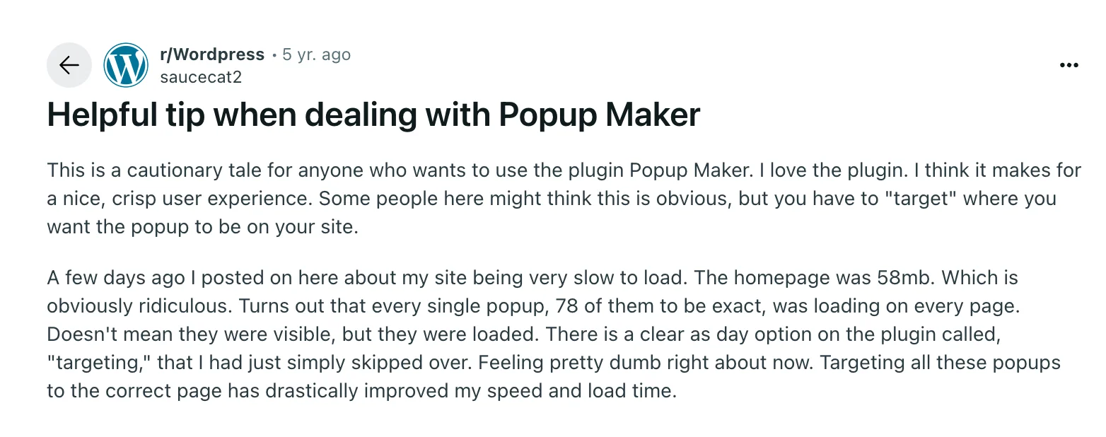 Complaints about a famous popup plugin in WordPress