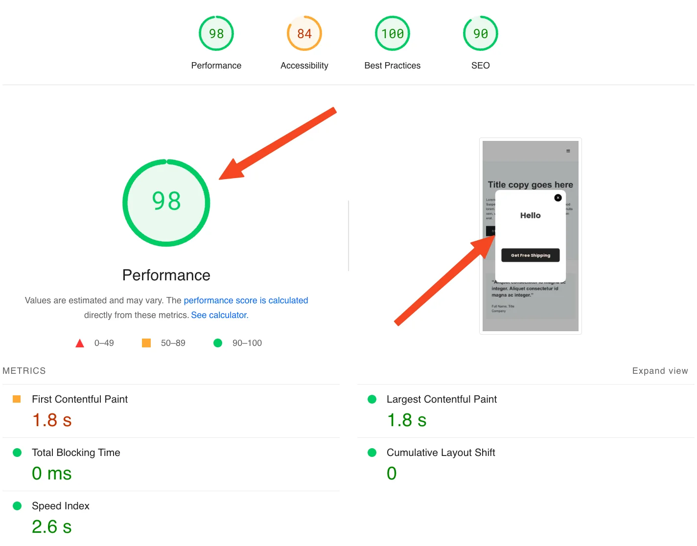 Mobile Pagespeed for Poper Popup