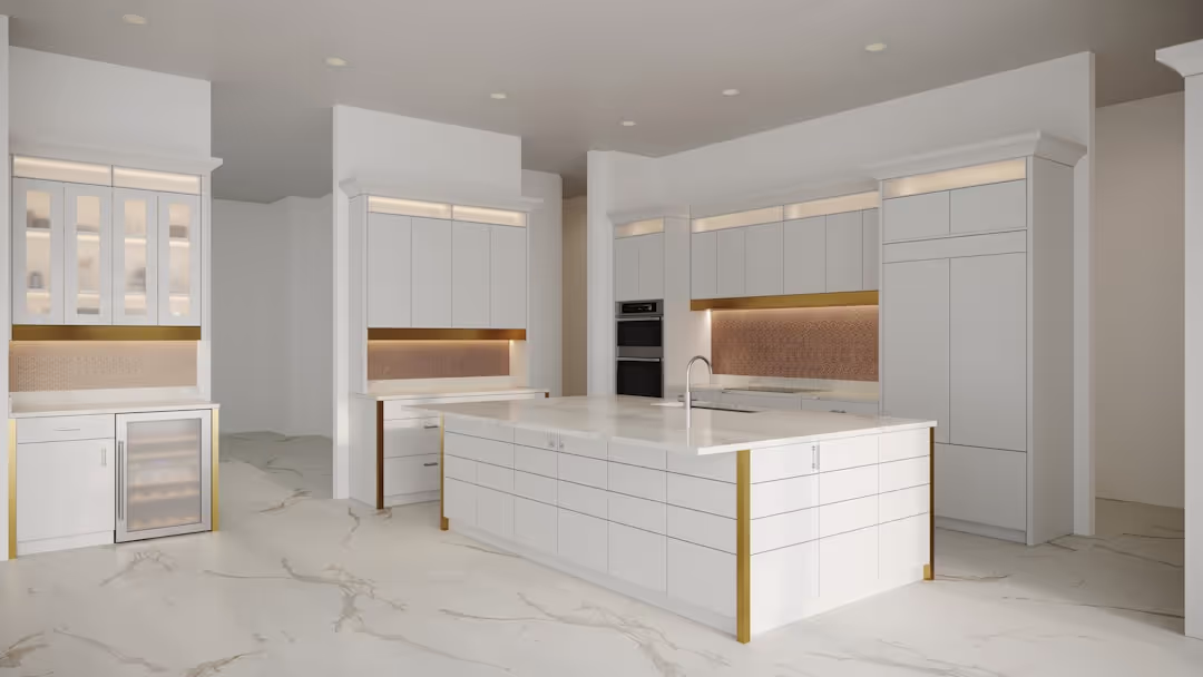Sleek modern kitchen cabinets with handleless design