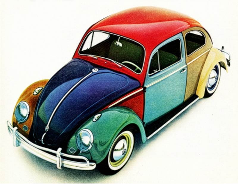 Vintage auto ad, VW Beetle, parts never change