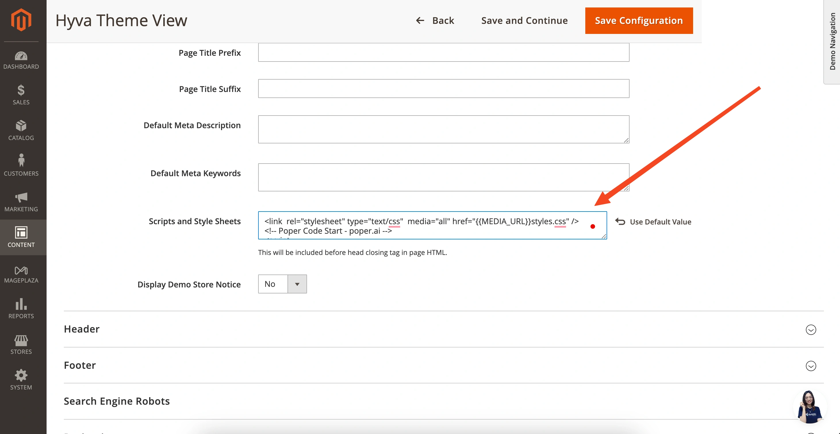 Paste the Script in Magento's settings