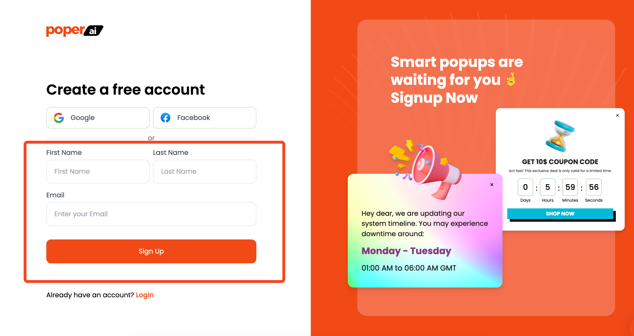 Signup to Poper