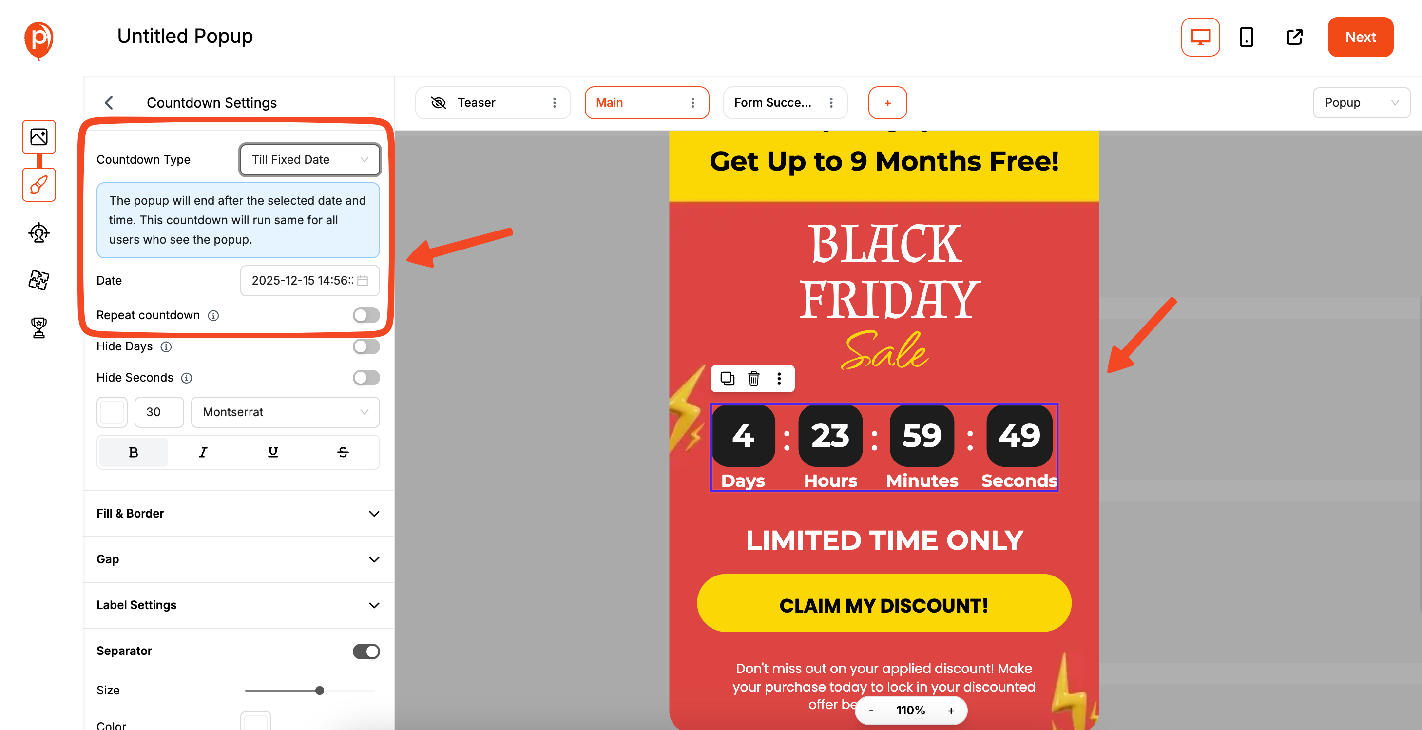 Change the timing of Countdown Element