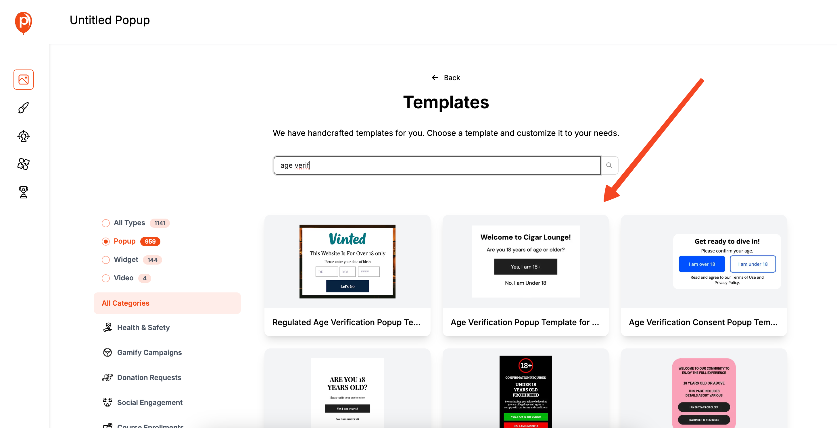 Age verification popup in Poper
