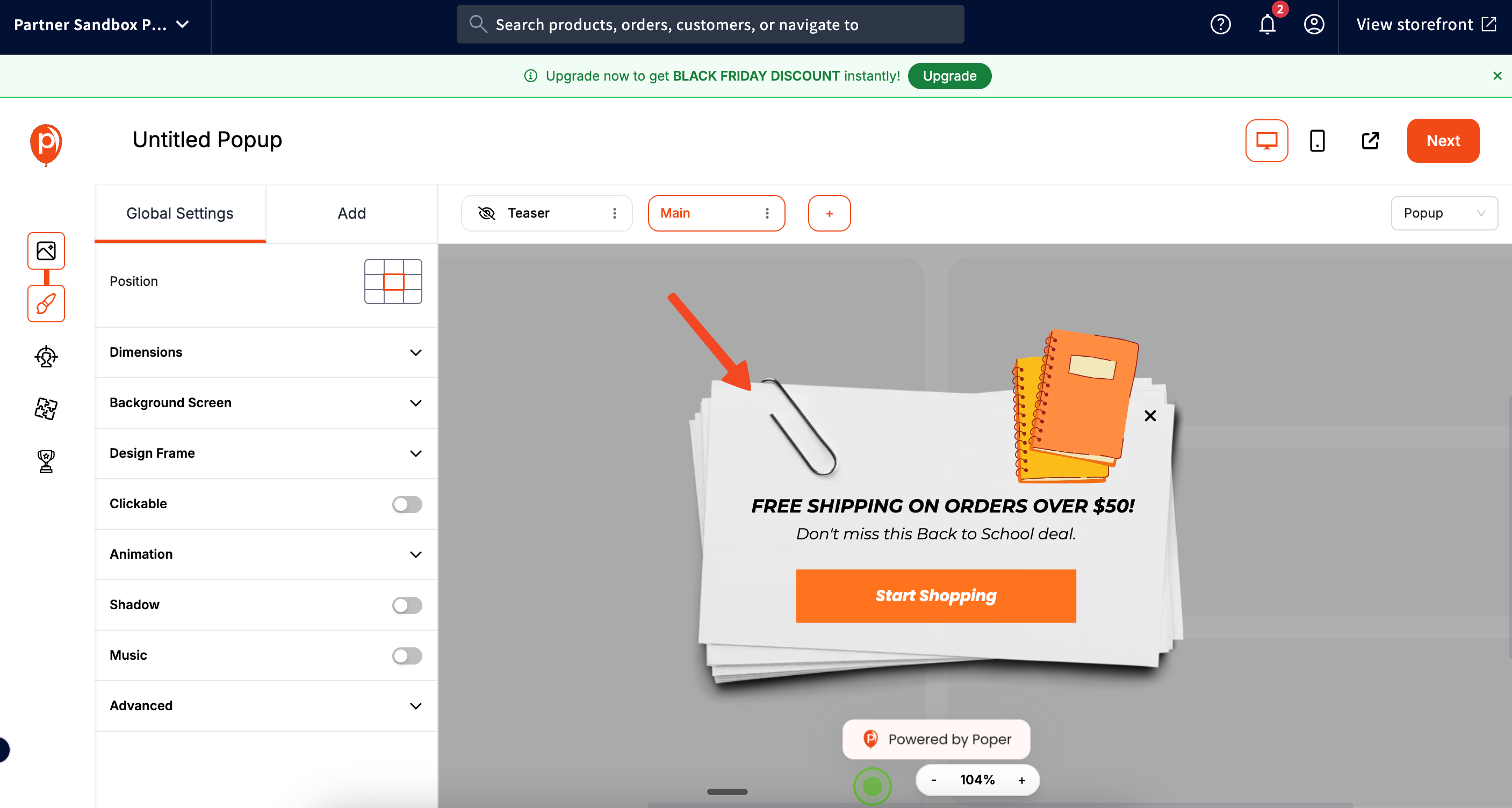 Editing the Free shipping popup