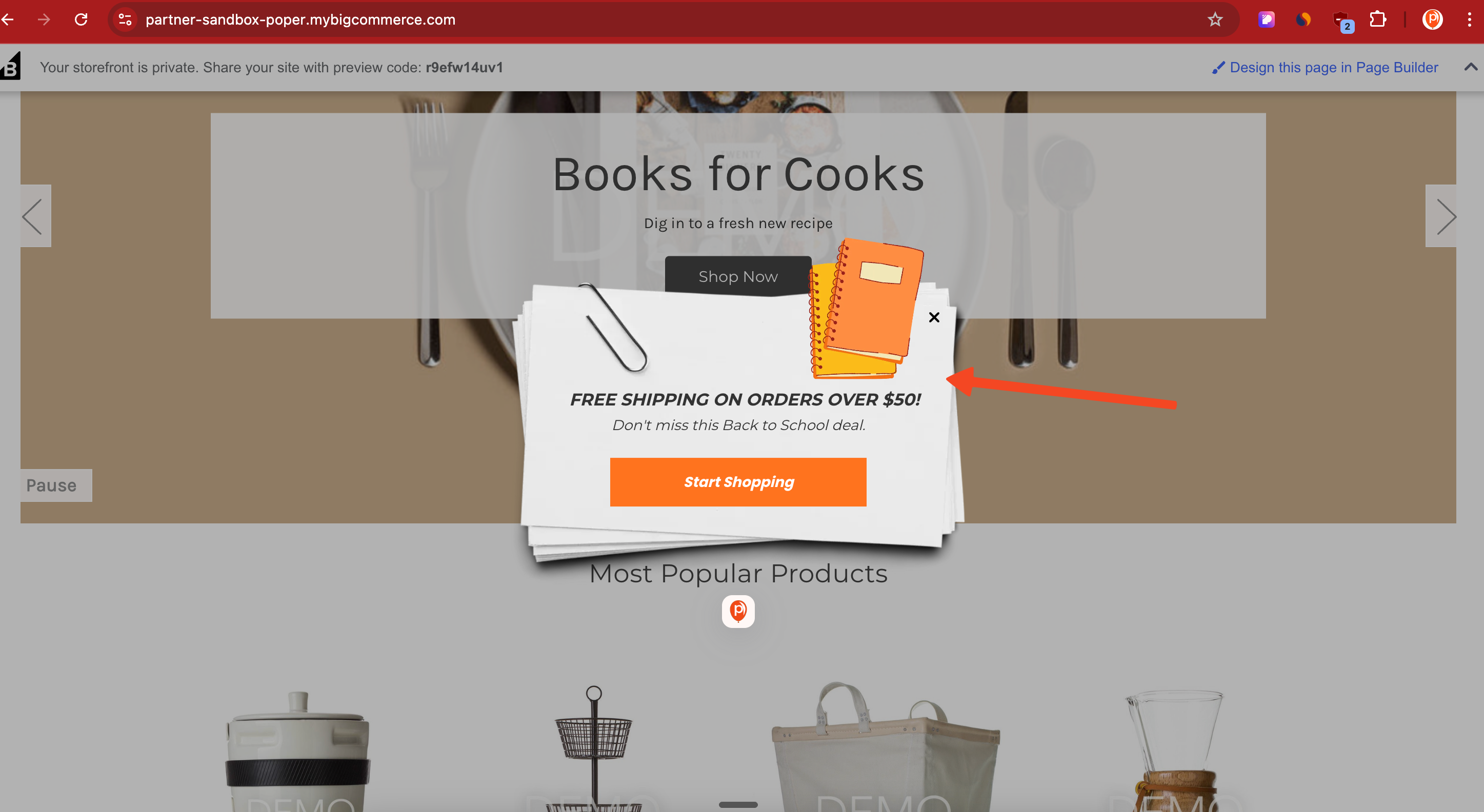 Preview the free shipping popup in bigcommerce