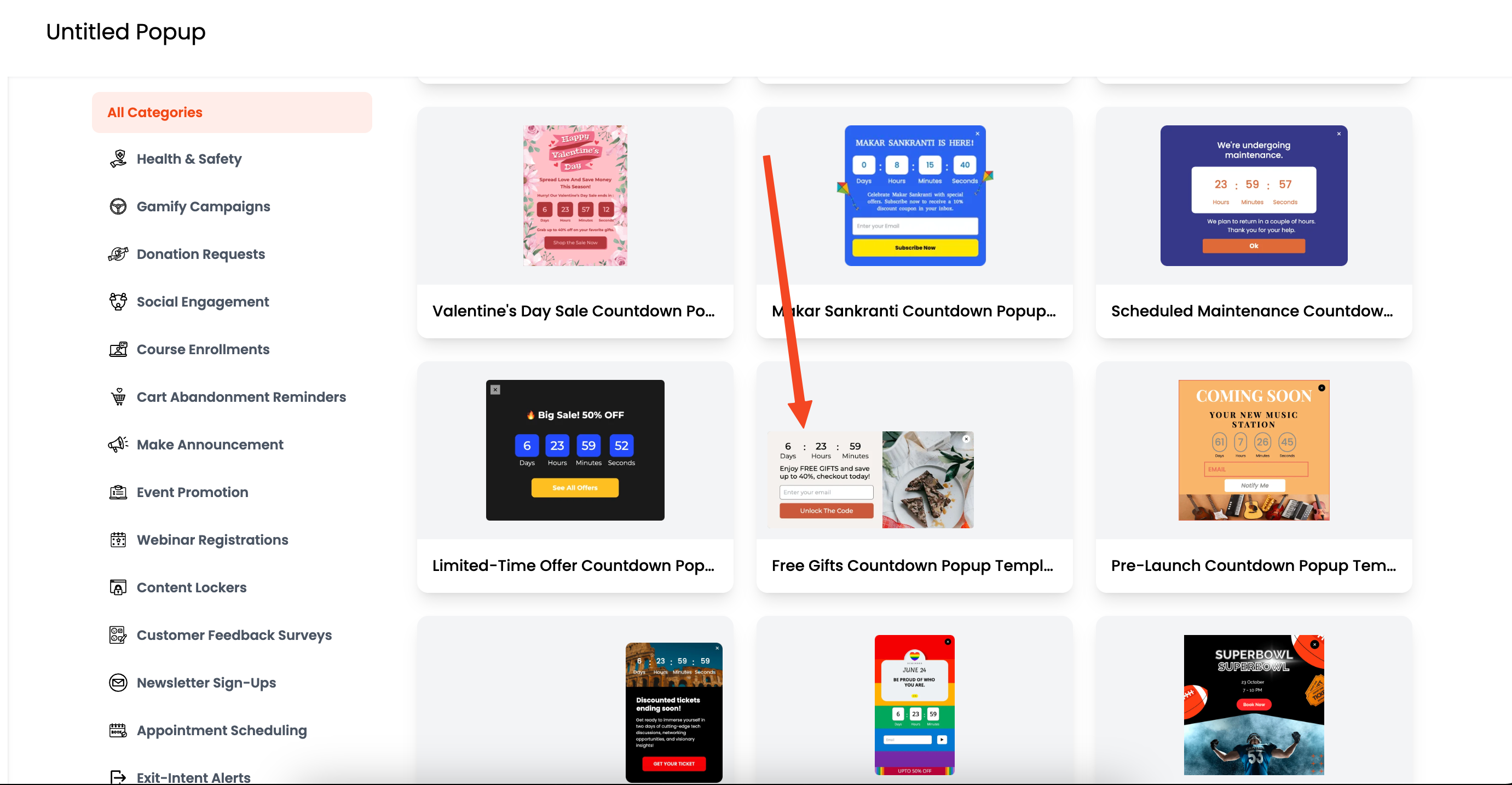 Selecting Countdown Widget