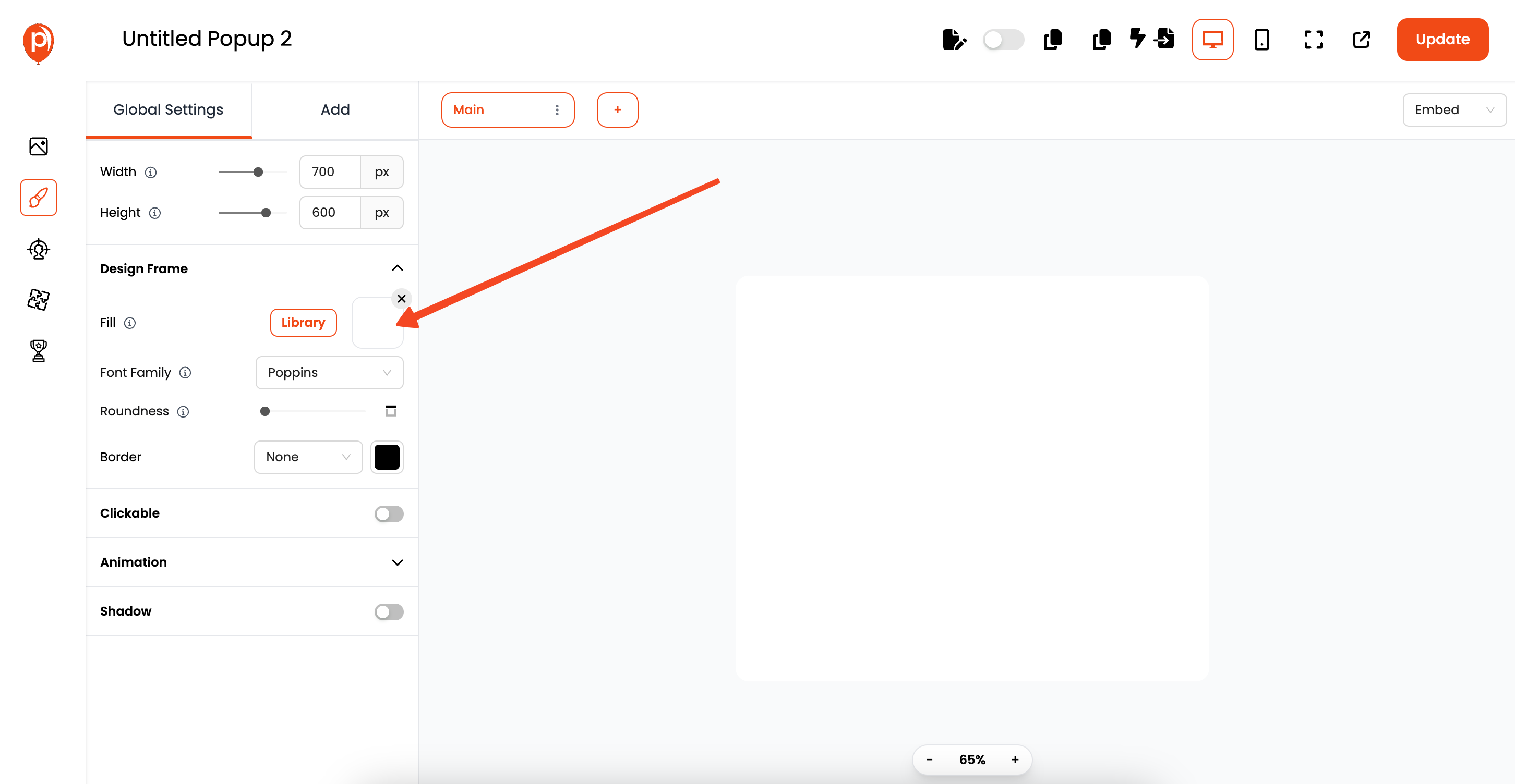 Design Frame FIll settings