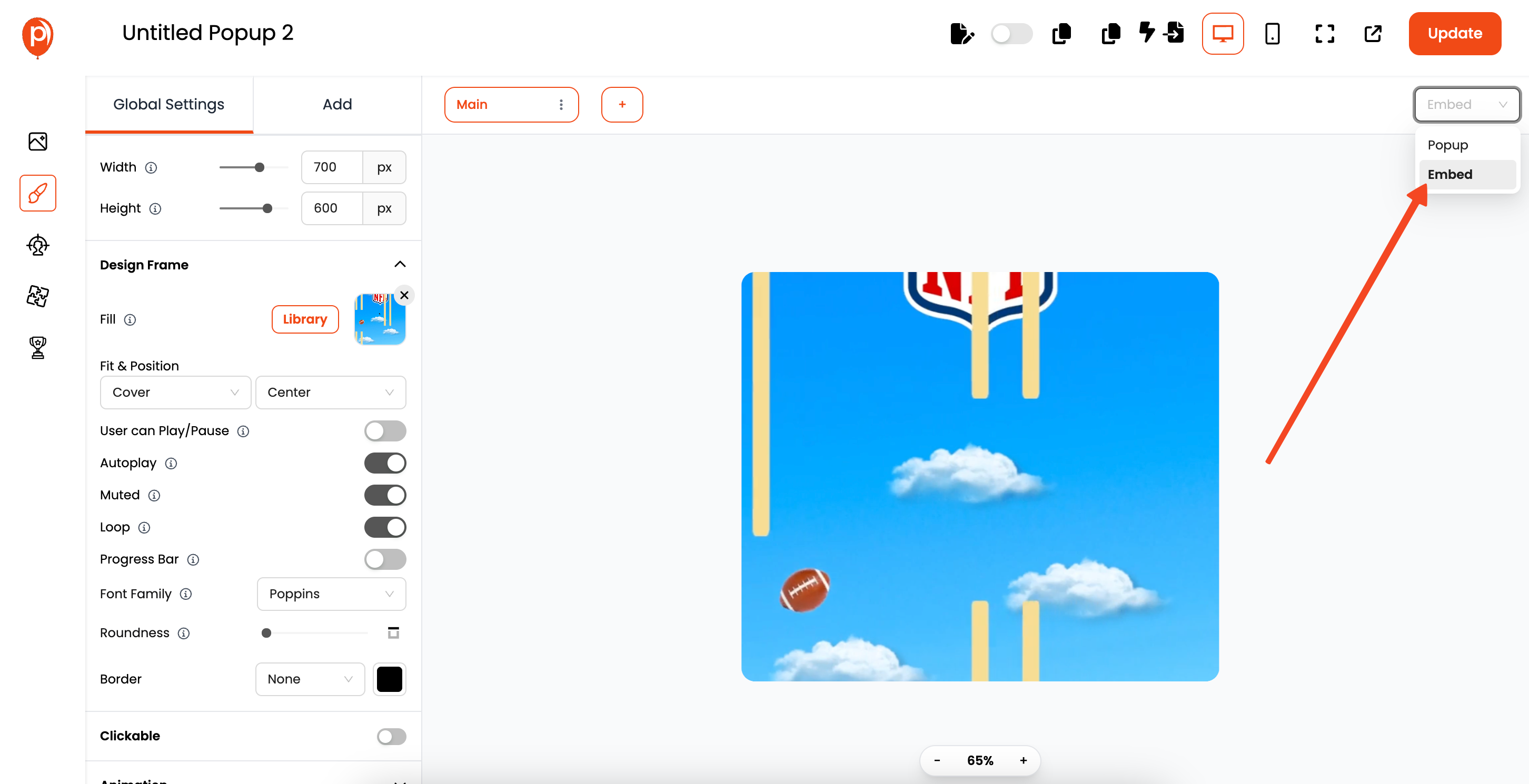 Convert Popup to Embed