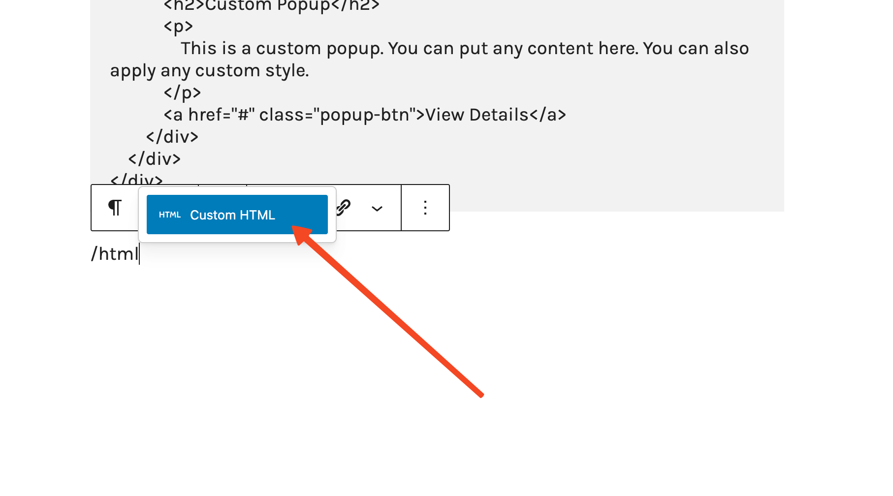 Use the custom html in your website