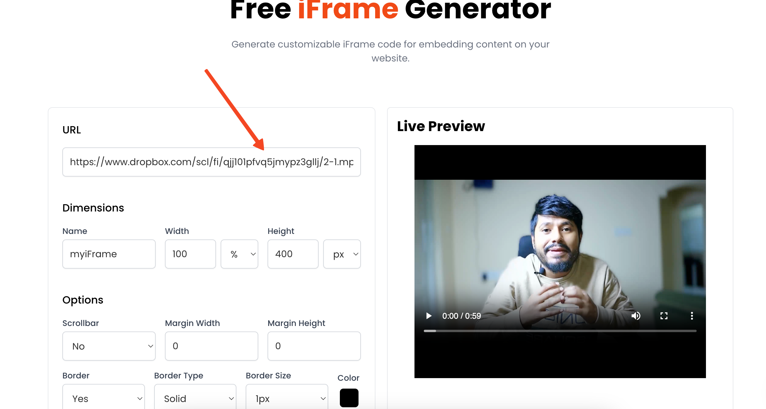 iFrame Generator Link