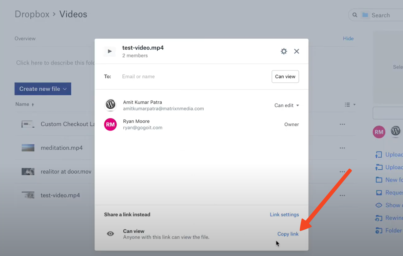 Copy Link from Dropbox