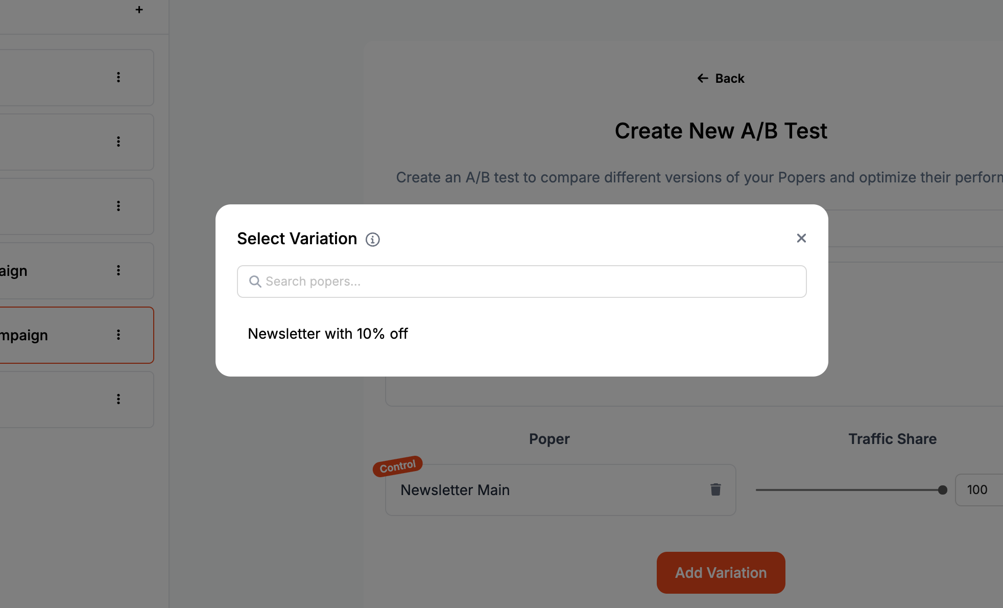 Control Popup