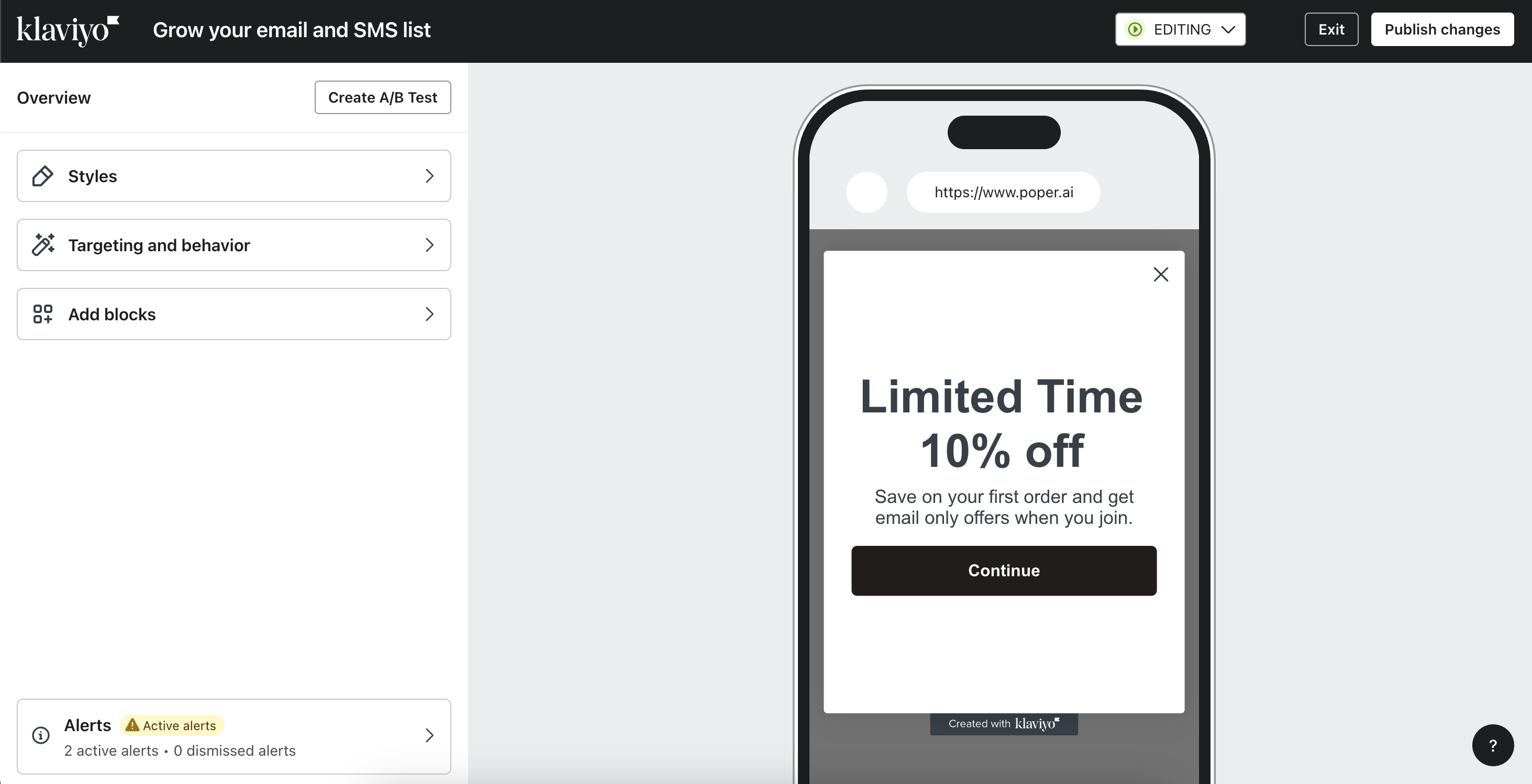 Mobile Preview in Klaviyo Popup