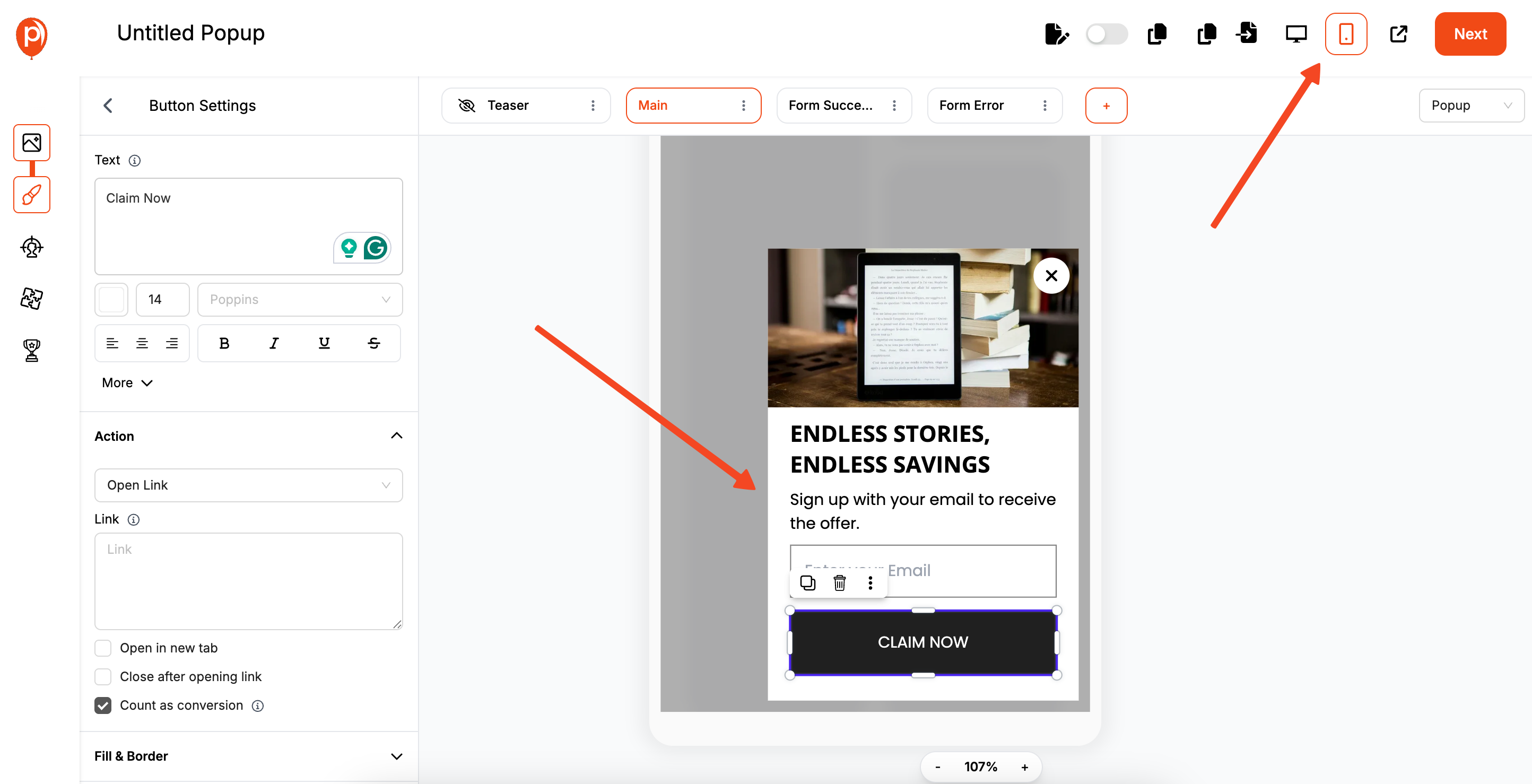 Mobile Preview in Poper Editor