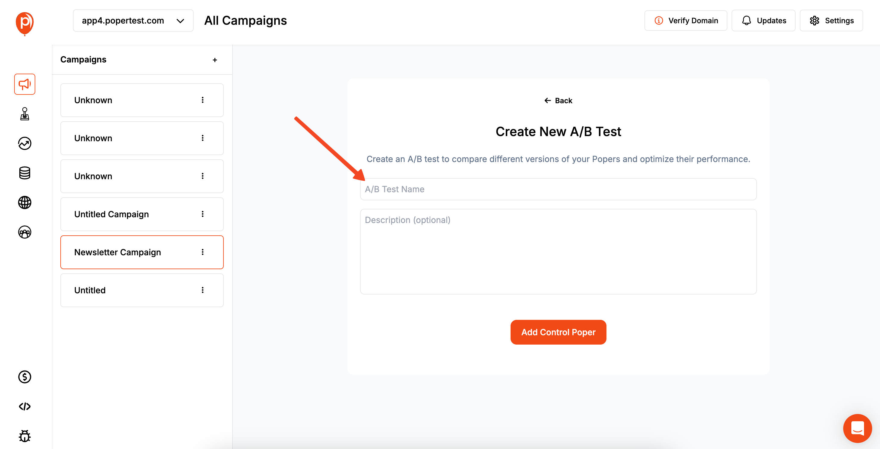 Create a New A/B Test Campaign