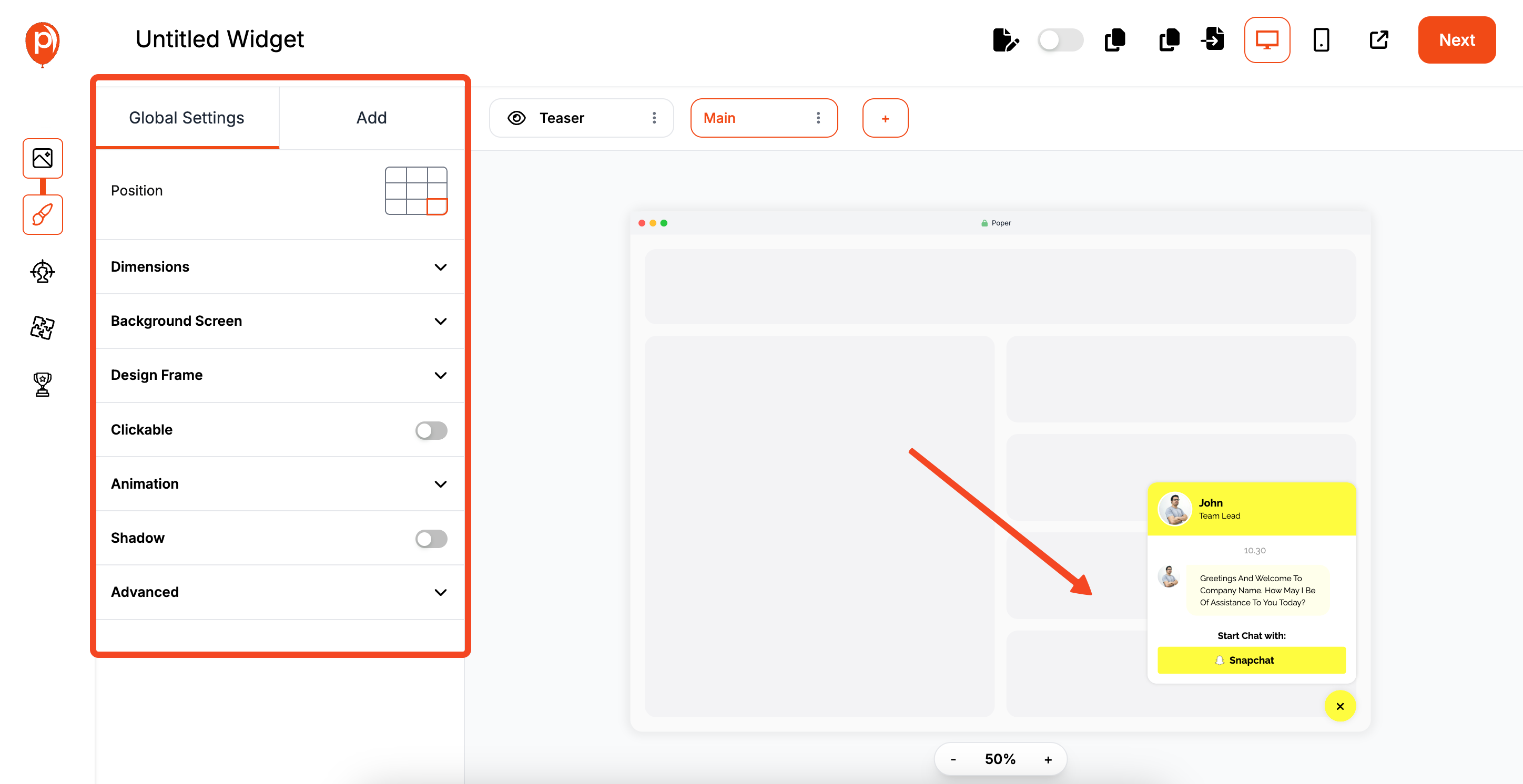 Edit Snapchat Widget in Editor